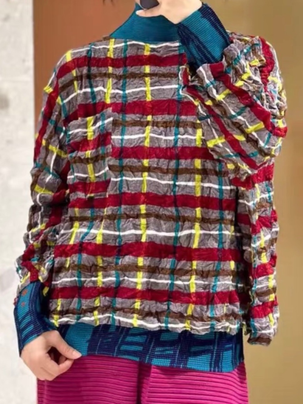 Issey Miyake Me Wrinkled Multi-color button down shirt